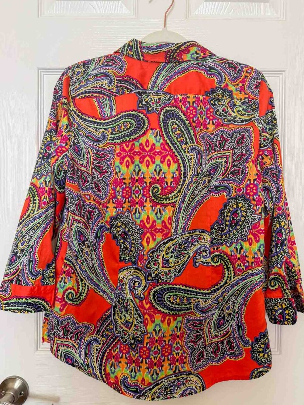 Lauren Ralph Lauren Paisley Shirt Women’s M Orange Multicolor Cotton Button Up - Picture 6 of 15